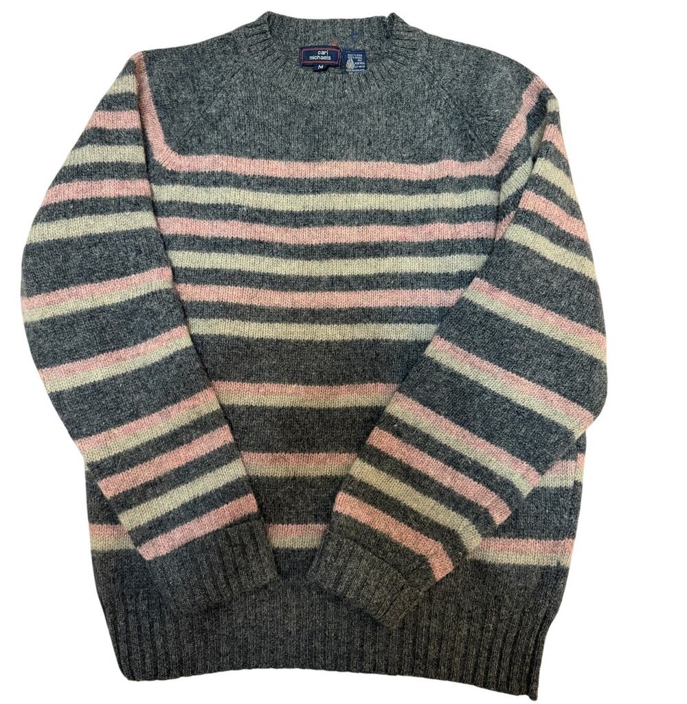 Vintage Carl Michaels 100% Shetland Wool Sweater - Gray/Pink/Tan - Size medium